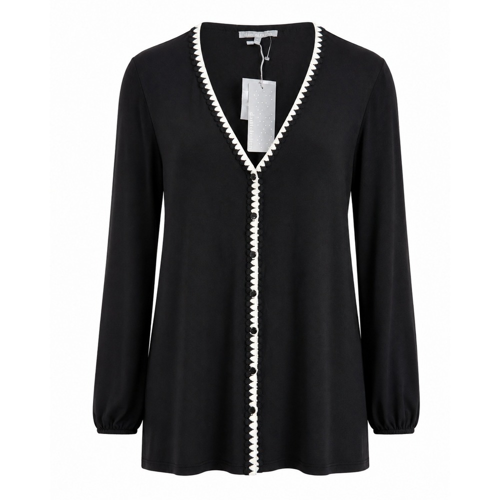 Daniel Rainn Whipstitch Button Detail Knit‎ Women 2X Black NWT